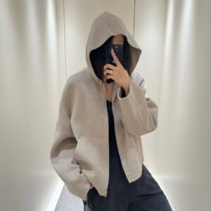 Loose-fit Casual Minimalist Wool-blend Zip-up Hooded Jacket