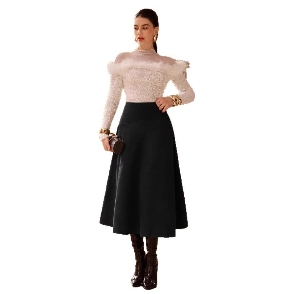 Fashionable Solid-Color Faux Suede Elegant Skirt - Image 3