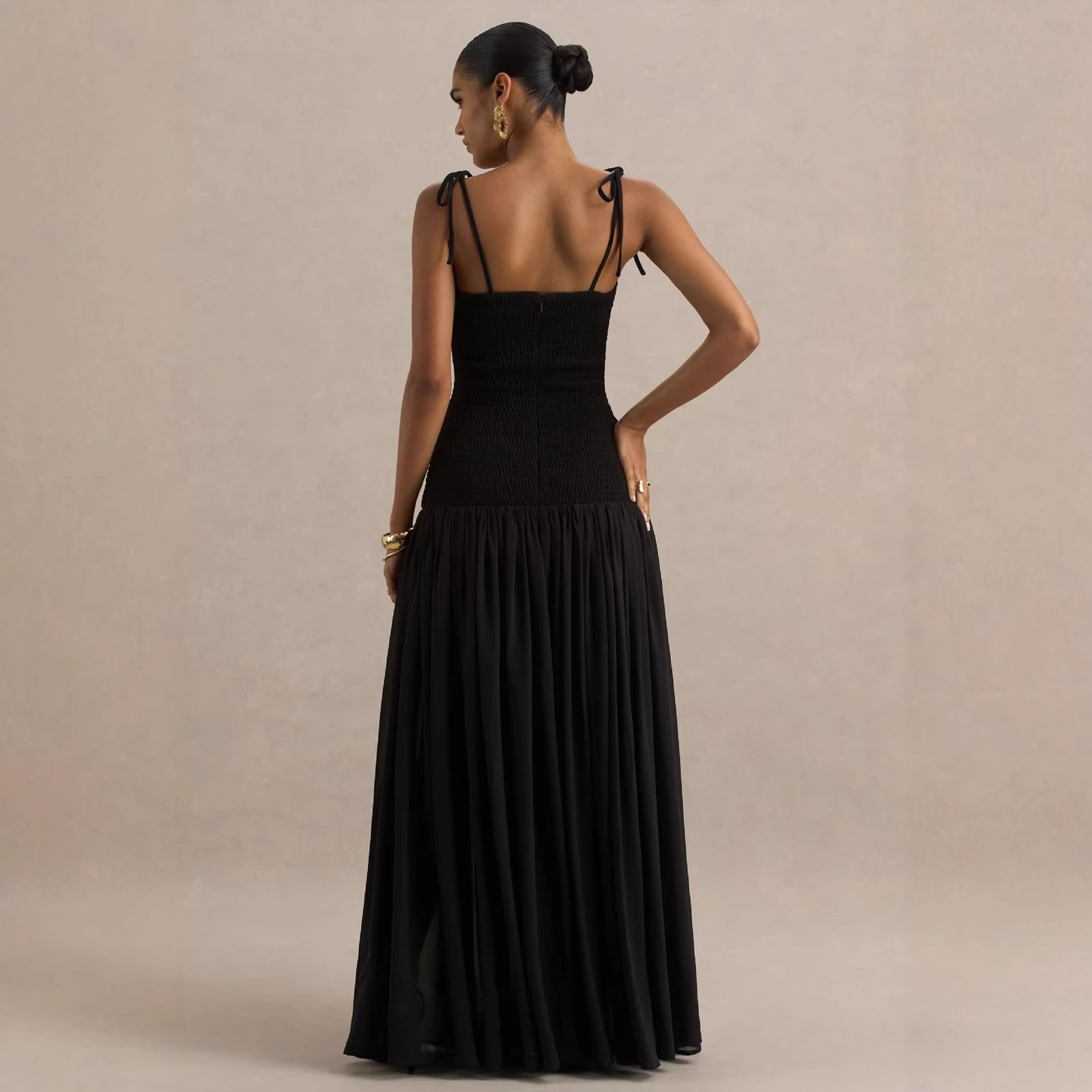 Womens Solid-Colored Sleeveless Slip Pleated Maxi Dress - Image 3