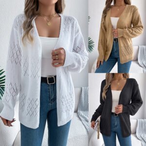 Hollow-out Lantern Long Sleeve Cardigan
